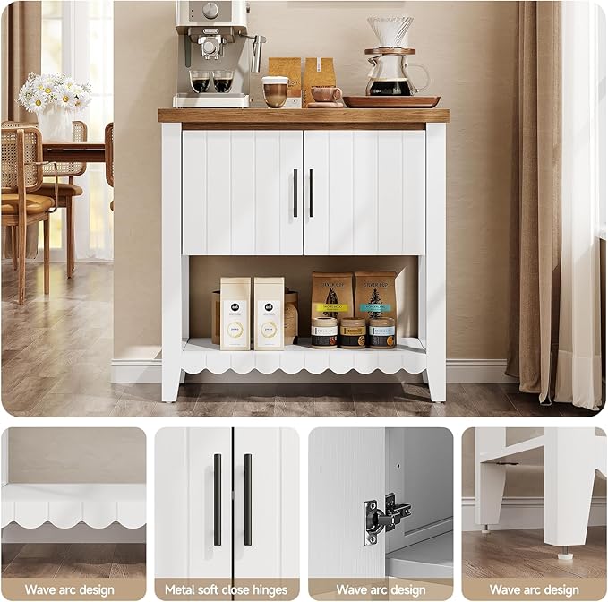 31.7" Entryway Table Console Table with Storage, Coffee Bar Cabinet with 2 Doors, Farmhouse Narrow Sofa Table w/Open Storage Shelf, Buffet Cabinet Sideboard for Living Room, Entryway, Foyer White