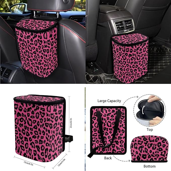 Panda Printed Car Interior Cover Sets, Set of 10, Includes Car Front and Rear Seat Protector, 15 Inch Steering Wheel Cover, Coaster, Trash Can, Air Vent Storage Bag, Keychain