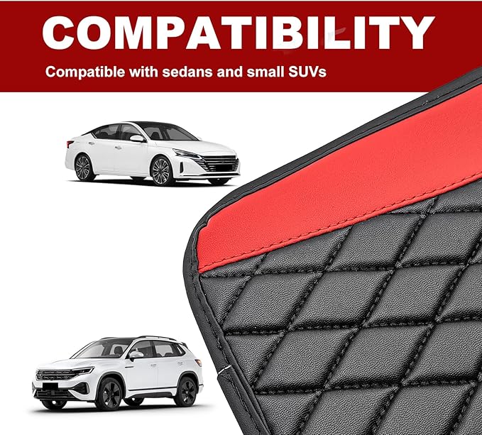 Leather Car Center Console Cover with Side Storage Pockets, Universal Leather Waterproof Armrest Pad Protector & Organizer for Cars, Vehicles, SUVs Interior Decor Stylish Car Decoration (Red)