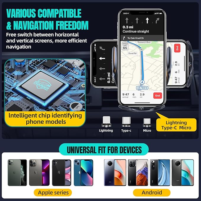 Wireless Car Charger, MAX 15W Fast Charging Auto Clamping, Sensing Phone Holder Mount, fit for iPhone 16 15 14 13 12 Pro Max Xs X, Samsung Galaxy S24 Ultra S23 S22 S21 S20 Note20 (2-Black)