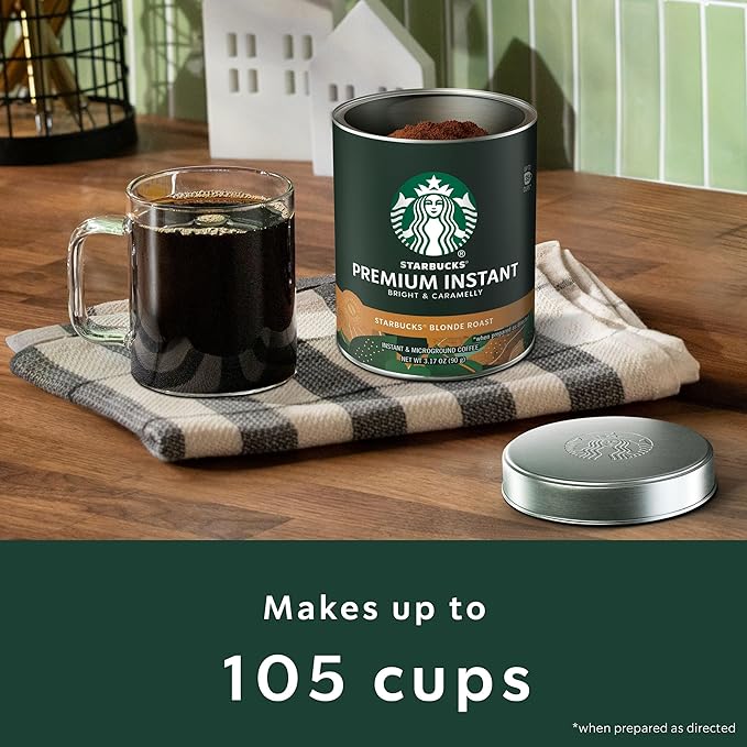 Starbucks Premium Instant Coffee, Starbucks Blonde Roast Coffee, Arabica Beans, Three 3.17 oz Tins