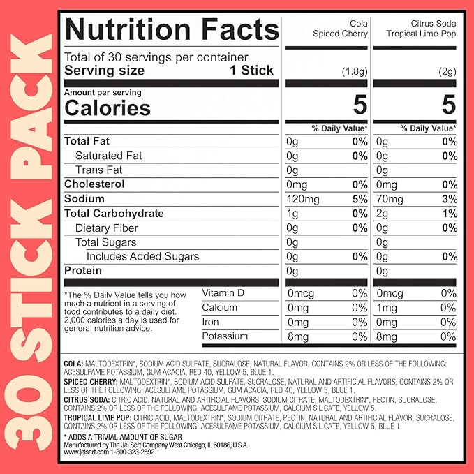 Wyler’s Light Singles To Go Water Drink Mix, Soda-Inspired Flavor Pack, 30 Sticks (Cola, Tropical Lime Pop, Spiced Cherry, Citrus Soda), Sugar Free, Low Calorie