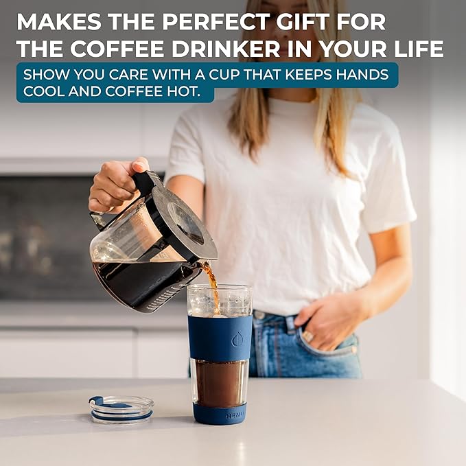 19 oz. Double Wall Glass Coffee Tumbler, To Go Travel Mug with Lid, Portable Glass Thermos with Straw, Reusable Cup, Tea, Smoothies, Ice Coffee, and Boba