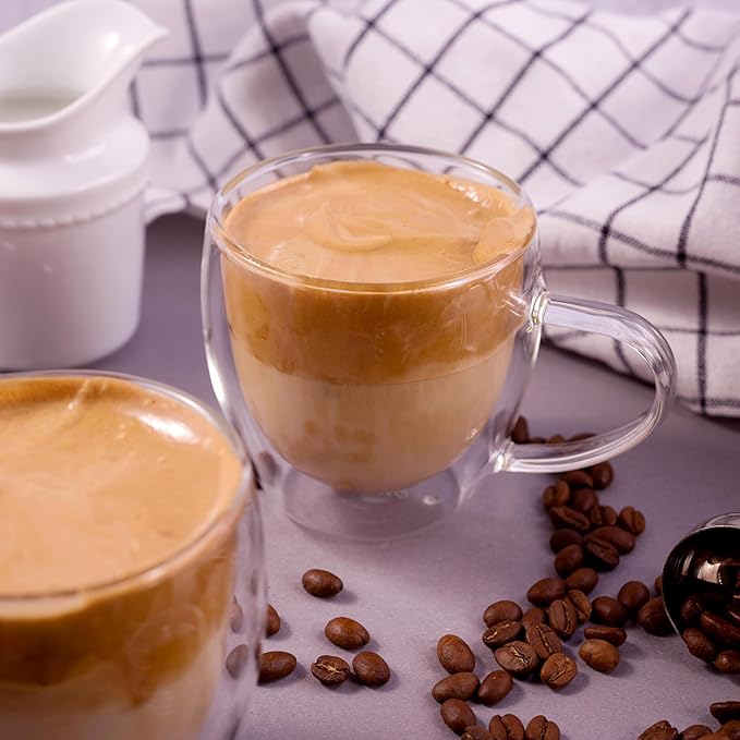 8oz Espresso Cups,Double Wall Glass Coffee Mugs Set of 2,insulated glass coffee cups,glass mugs with handles,borosilicate glass mug for Cappuccino,Latte,Americano,Tea,8oz (2 Pack)