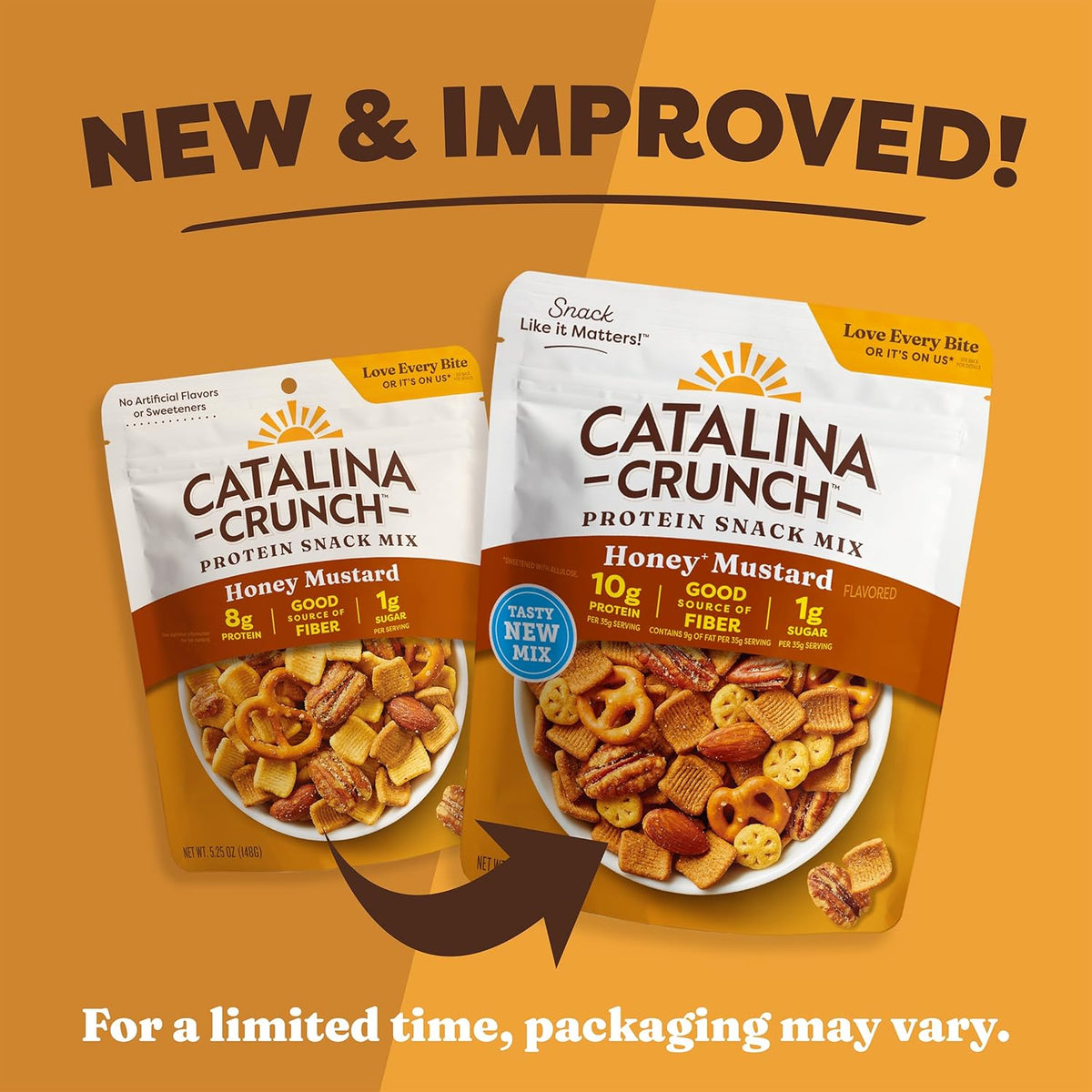 Catalina Crunch Protein Snack Mix - 10g Protein, 1g Sugar per Serving - Good Source of Fiber, Gluten Free - Honey Mustard, 5.25 Ounce Bag (Pack of 1) - Packaging May Vary