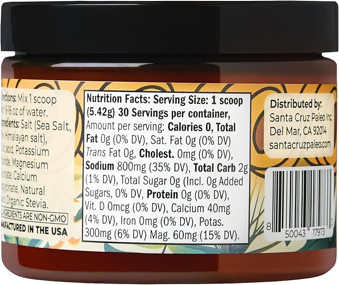 Santa Cruz Paleo Electrolyte Powder, Apricot Flavor, Sugar Free Hydration Drink Mix with Himalayan Pink Salt, Sea Salt, Magnesium Glycinate, Potassium Chloride, Sweetened with Stevia, 30 Servings