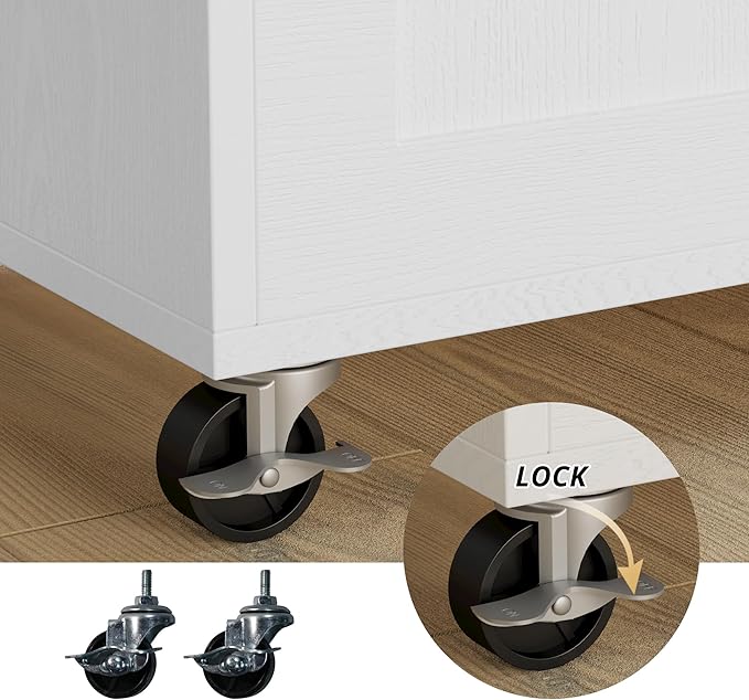 IRONCK Rolling Kitchen Island Table on Wheels with Drop Leaf, Storage Cabinet, Drawer, Spice/Towel Rack, Kitchen Cart, 47.25" Wide White