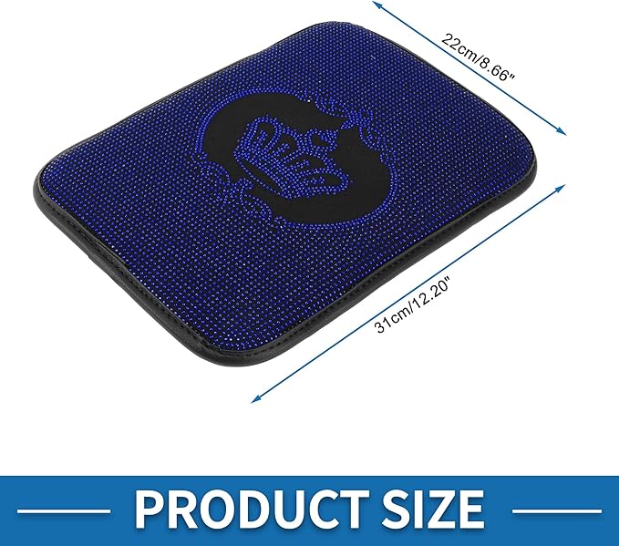 Car Armrest Cushion Pad Non-slip 12.20"x8.66" Suede Blue,Black Center Console Lid