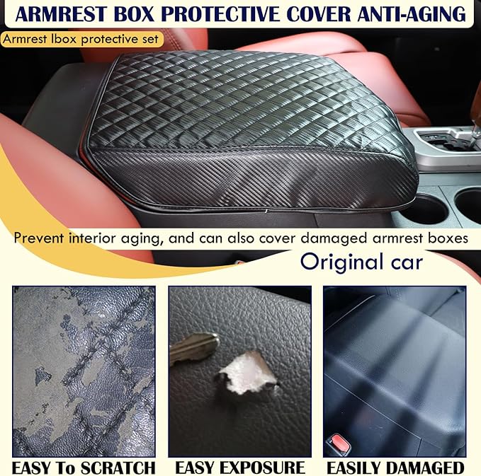 Armrest Box Cover, Center Console Armrest Cover Kit Compatible with Toyota Tundra 2007-2013 & Sequoia 2008-2015, Console Armrest Cushion Automotive Customized Console Armrest Cushion (carbon fiber)