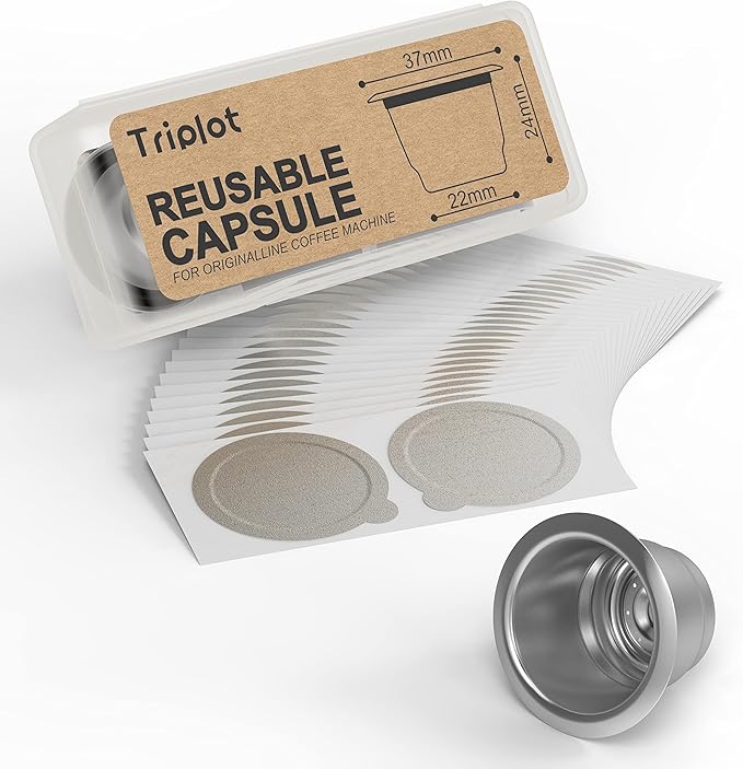Reusable Capsules for Nespresso OriginalLine - Refillable Coffee Pods,Stainless Steel Cups Compatible for Nespresso OriginalLine Machine (1pod+50lids)