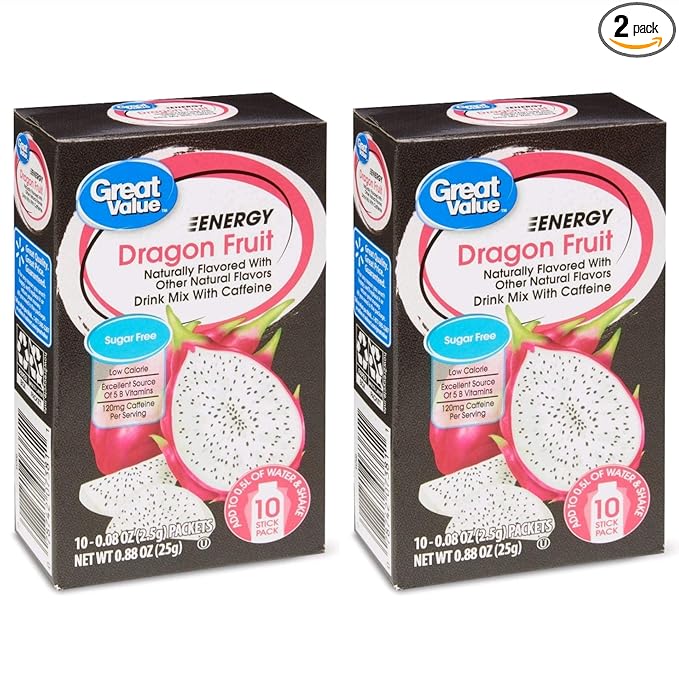 Great Value Energy Drink Mix, Dragon Fruit, Sugar-Free, 0.88 oz (Pack of 2)