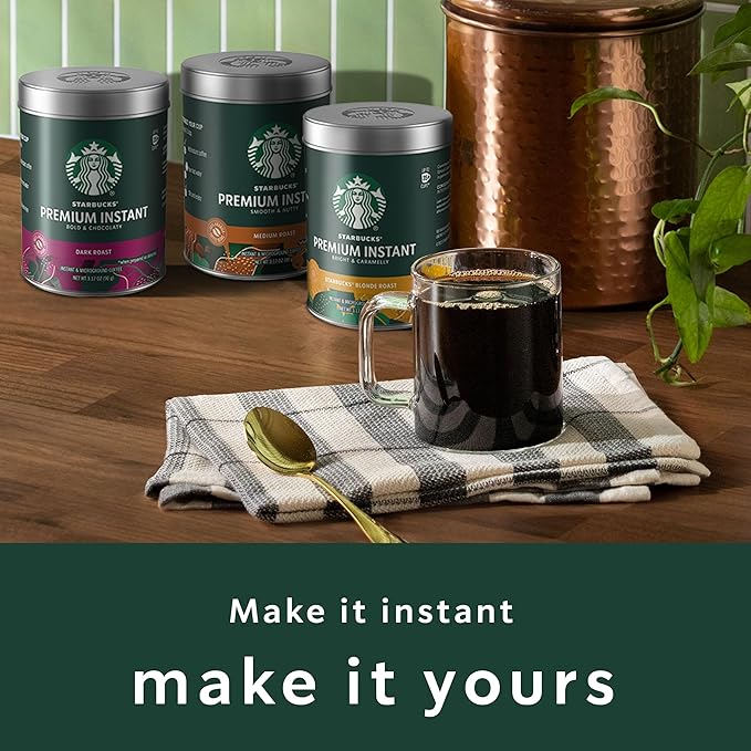 Starbucks Premium Instant Coffee, Medium Roast Coffee, Arabica Beans, Three 3.17 oz Tins (Pack of 2)
