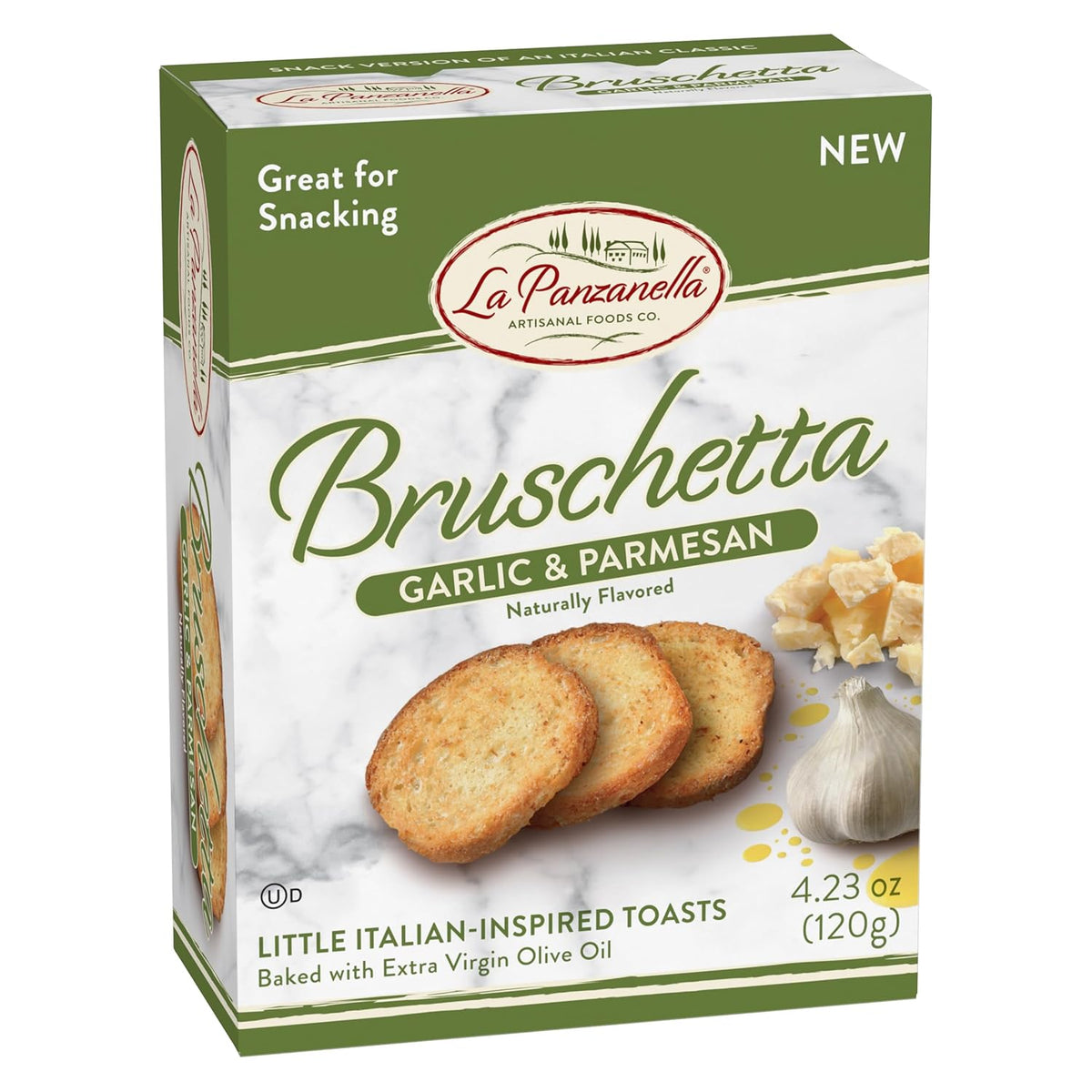La Panzanella Garlic and Parmesan Bruschetta Crackers - Italian-inspired Toasts, For Soups, Dips, Spreads or Snacks, 4.23oz (120g)