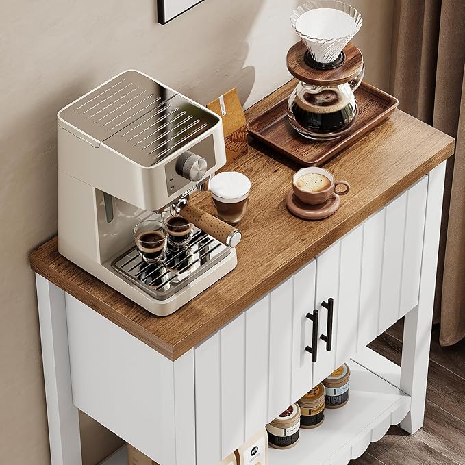 31.7" Entryway Table Console Table with Storage, Coffee Bar Cabinet with 2 Doors, Farmhouse Narrow Sofa Table w/Open Storage Shelf, Buffet Cabinet Sideboard for Living Room, Entryway, Foyer White