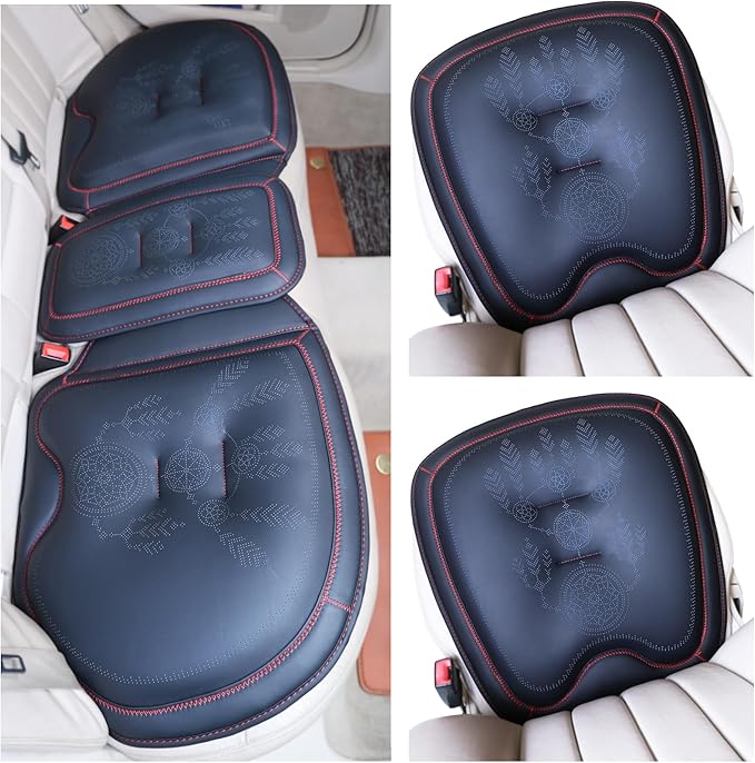 Car Seat Cushion – Dreamcatcher Inspired Design, Symbol of Prosperity & Luck – Premium Ergonomic Support for Hip & Lower Back Pain Relief (Full Set (Black with Red)