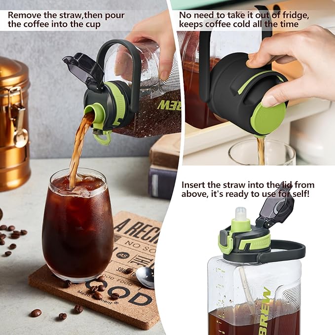 Itslife Cold Brew Coffee Maker, 68oz Iced Coffee Tritan Pitcher with Filter, 2 Pour Spout Lids For Airtight & Leak-Proof Coffee Barrel(Black)