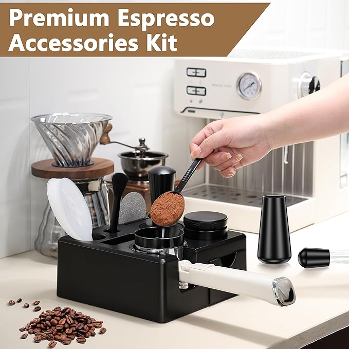 9 Pack Espresso Accessories Kit（Square）,54mm Espresso Tool Kit | Espresso Tamping Station | Coffee Distributor Tamper | WDT Tool | Dosing Funnel | Mother's Day Gift for Espresso Lovers