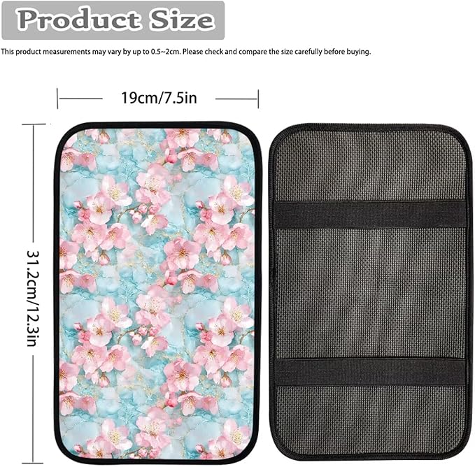Cherry Blossom Marble Print Auto Center Console Cover Arm Rest Cover for SUV Truck,Soft Car Arm Rest Cover Universal Fit