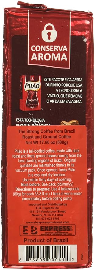 Coffee Rost and Ground - Café Torrado e Moído - Pilao 17.60oz. (500g) - GLUTEN-FREE - (PACK OF 02)