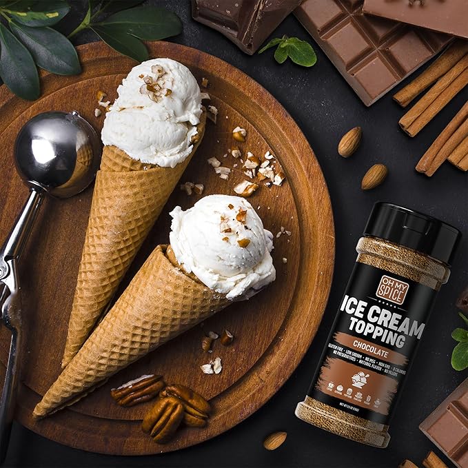 Ice Cream Topping Chocolate Powder Mix - Gluten Free & Low Sodium Cocoa Powder for Coffee Toppings. Sweet Cacao Topper Mix Seasoning Flavor for Oatmeal, Yogurt & Dessert. Chocolate for Coffee. 5.5oz