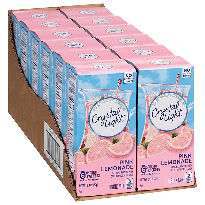 Crystal Light Drink Mix, 72 Pitcher Packets, for Flavorful Hydration and Shareable Refreshment, Pink Lemonade, Natural Flavor with other Natural Flavor, Zero Sugar, Low Calorie, 2.9 oz each box