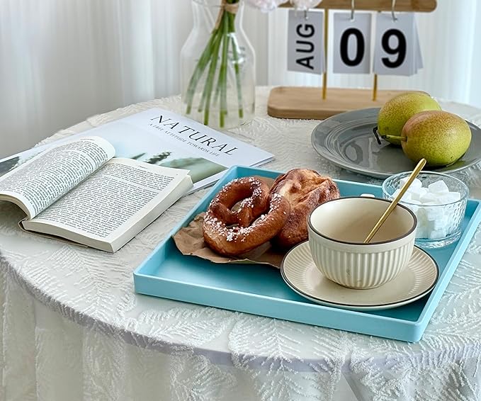 Blue Square Tray 11 Inch - 3 Pack Organizer Tray for Bathroom Vanity, Dresser, Coffee Table, Nightstand | Decorative Catch-All Tray for Makeup, Jewelry, Remote Controls & Essentials