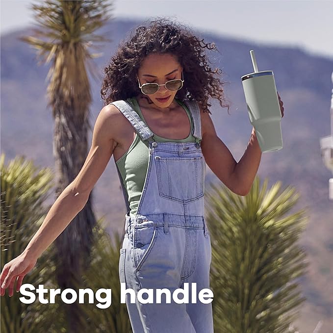 Hydro Flask Travel Tumbler with Handle, Lid and Straw - Insulated Stainless Steel in 40 Oz Beachplum Purple