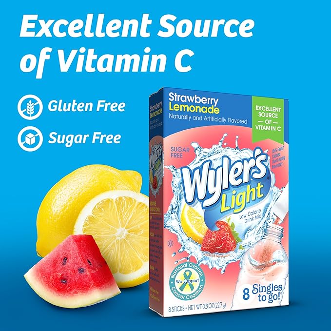 Wyler's Light Singles To Go Powder Packets, Water Drink Mix, Watermelon Lemonade, 96 Servings, 8 Count x Pack of 12