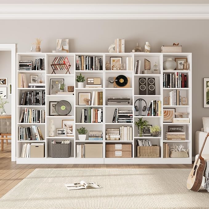 FACBOTALL Triple Wide Bookshelf, 6 Tier Large Bookshelf, Bookcase with 17 Open Display Shelves, 74'' Tall Bookcases and Bookshelves for Living Room, Home Office, Library, White