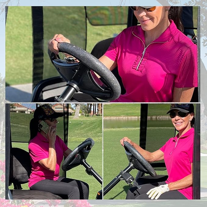 Universal Colorful Bling Crystal Diamond Rhinestones Golf Cart Steering Wheel Cover fits Club Car, Yahama, EZGO, Anti Slip Cover Easy to Install, Great Gifts for Golfer Women Womens (White Diamond)