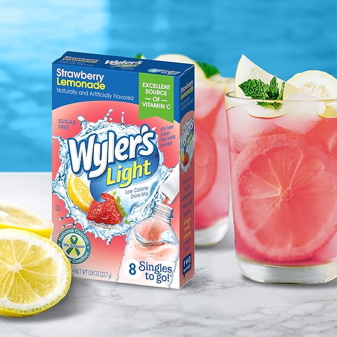 Wyler's Light Singles To Go (12 Pack), Strawberry Lemonade Water Drink Mix, 48 Total Powder Drink Mix Packets