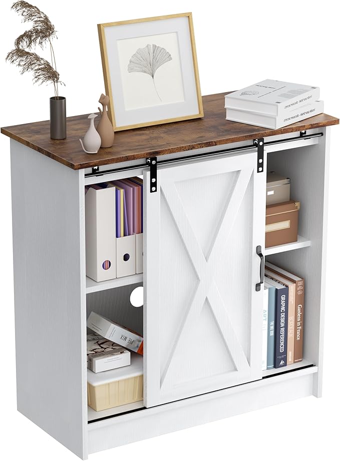 Farmhouse Coffee Bar Cabinet, Coffee Bar Table with Sliding Barn Door, Suitable for Kitchen, Dining Room and Living Room