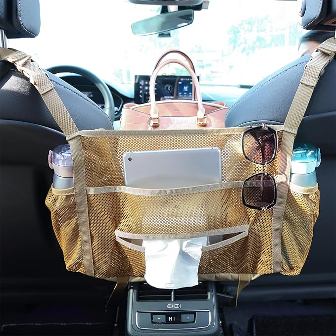 Car net Pocket Handbag Holder, car Purse Holder can be Used to Store Items, Protective Barrier for Children and Pets in The Back seat of car, Helps to Drive Safely (Black)