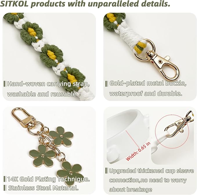 Handle Strap and Charm Set for Owala Water Bottle 24 oz, 32 oz, 40 oz, Owala Kids, Owala Coffee Tumbler, Owala FreeSip – Includes Handle Strap, for Owala Accessories & Stanley Cup Accessories