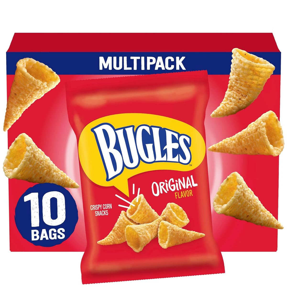 Bugles Original Crispy Corn Snacks, Snack Bags Multipack, 10 Ct, 8.75 oz