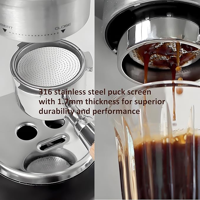 Espresso Dosing Funnel and Puck Screen Set, Coffee Dosing Ring Aluminum, Reusable 1.7mm Thickness Espresso Puck Screen 316 Stainless Steel for Coffee Portafilter Filter Basket (Silver, 53mm)