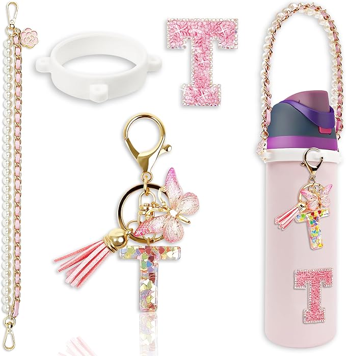 Letter Handle Strap Accessories with Cute Initial Charm Compatible with Owala Water Bottle 24oz 32oz 40oz Owala Kids