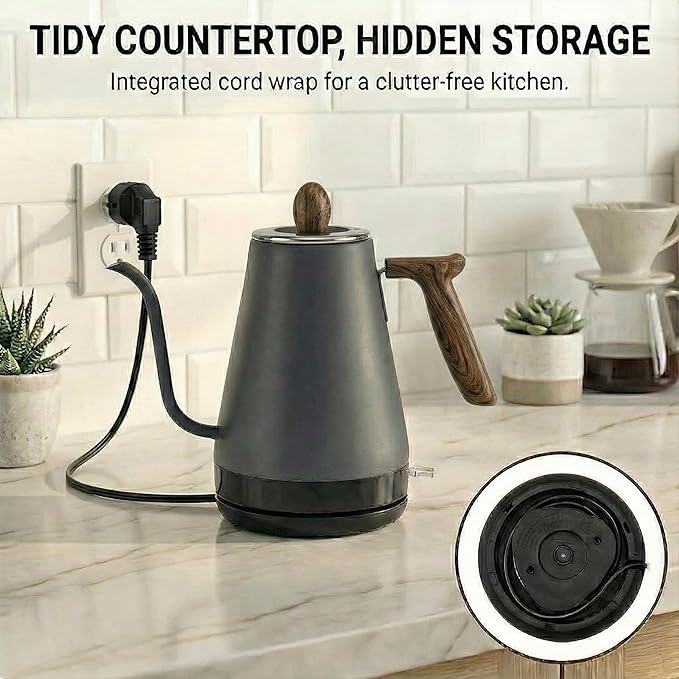 Electric Gooseneck Kettle, Pour Over Kettle for Coffee & Tea, Hot Water Boiler, 100% Stainless Steel Inner Lid & Bottom (K01)