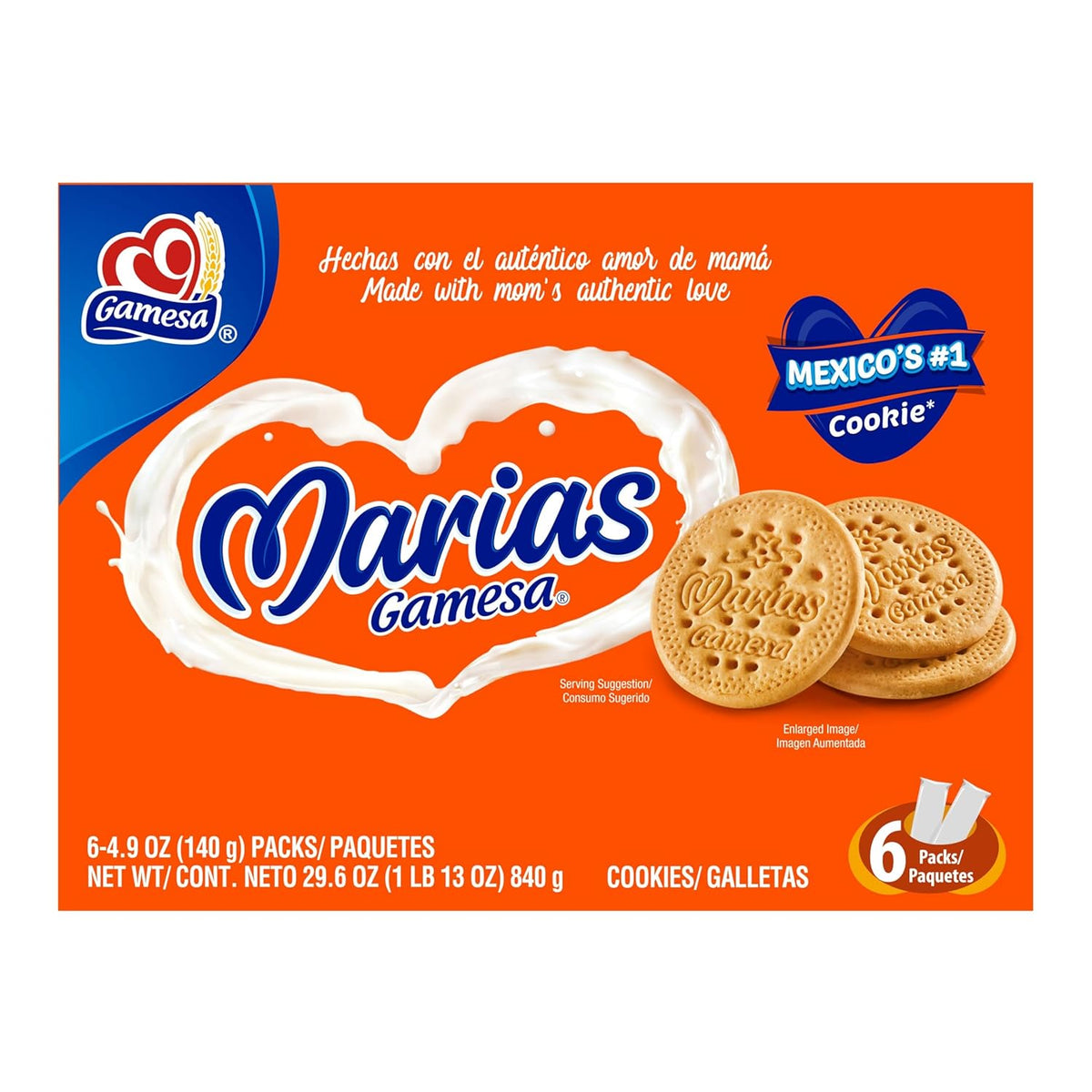 Gamesa Marias Cookies 4.9oz Sleeves, 29.6oz Total (Pack of 6) (Packaging May Vary)