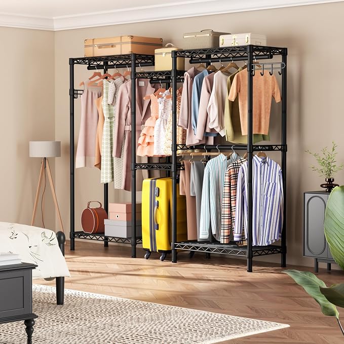 Golpart Heavy Duty Garment Rack Clothes Rack,Large Metal Closet Organizer System Storage Wardrobe,Freestanding Clothing Rack Black 15.75" D x 77.5" W x 77" H