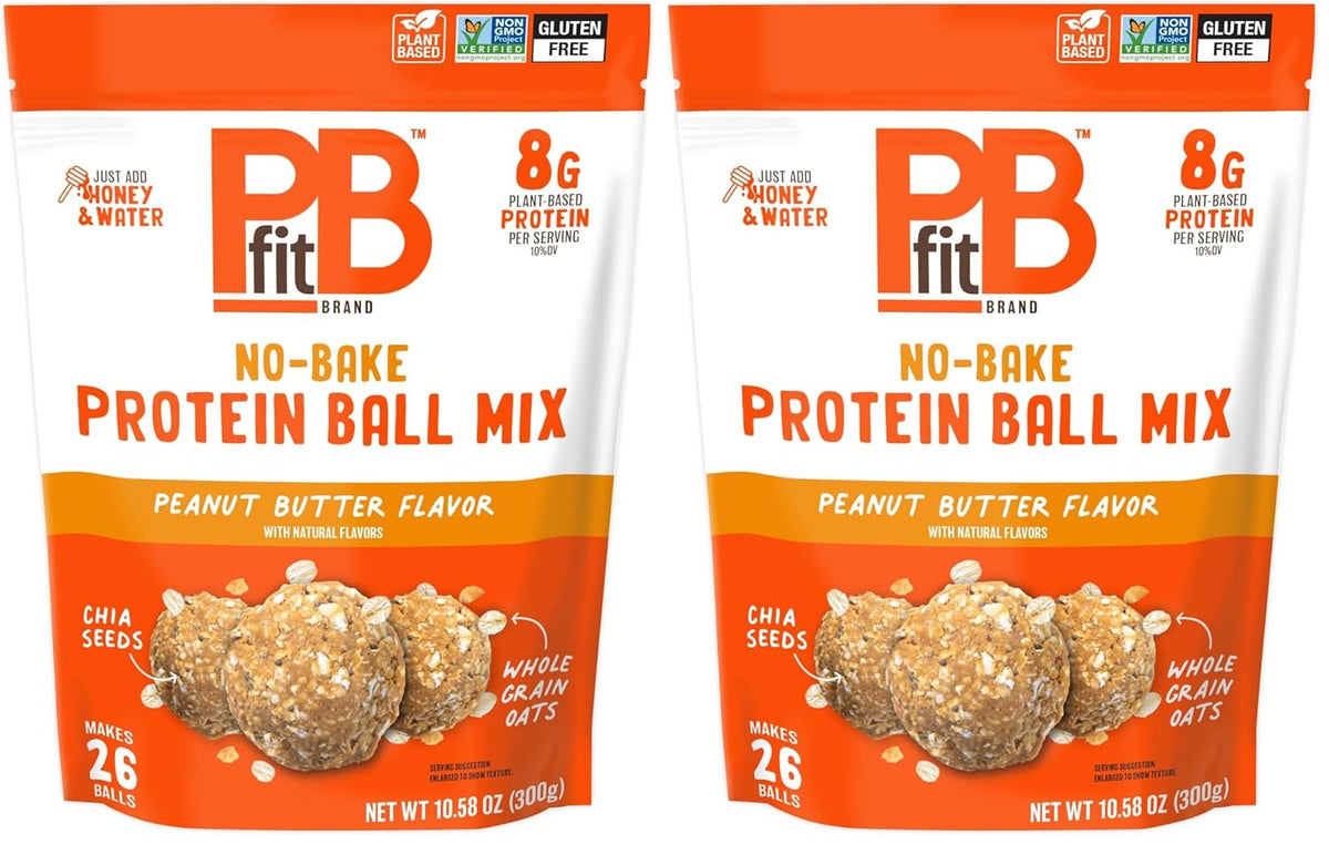 PBfit No Bake Peanut Butter Protein Ball Mix, 8g Protein, Made with Chia Seeds & Whole Grain Oats, Gluten Free, Vegan Snacks, 10.58 Oz Bag