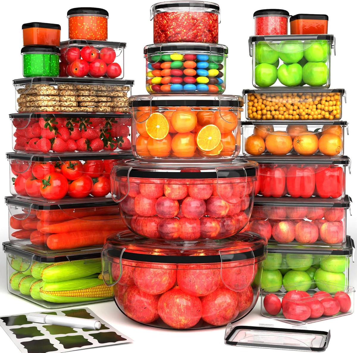 40 Pcs Food Storage Containers with Lids Airtight- Plastic Meal Prep Container for Pantry Kitchen Organization, Microwave, Dishwasher, Freezer Safe -100% Leak Proof (20 Stackable Boxes-20 Lids)