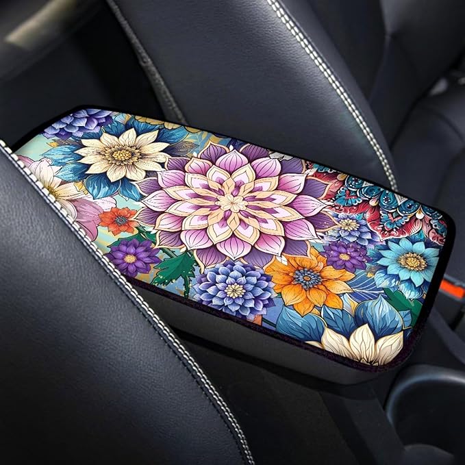 Auto Center Console Pad,Car Armrest Seat Box Cover Protector Universal Fit for Most Vehicle SUV Trucks, Baja Floral