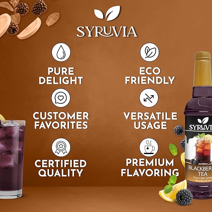 Syruvia Blackberry Tea Flavored Syrup for Drinks, Cocktails, Lemonades, Iced Teas and Desserts – 25.4 fl oz