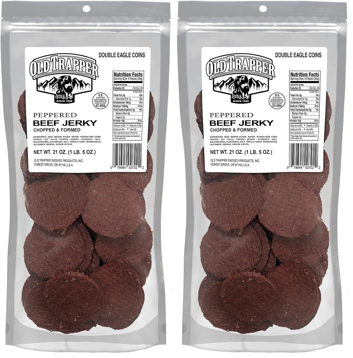 Old Trapper Double Eagle Beef Jerky, Old-Fashioned Flavor, 21 Ounce Package, Delicious Jerky Snacks, 10 Grams of Protein and 80 Calories per Serving (Pack of One)