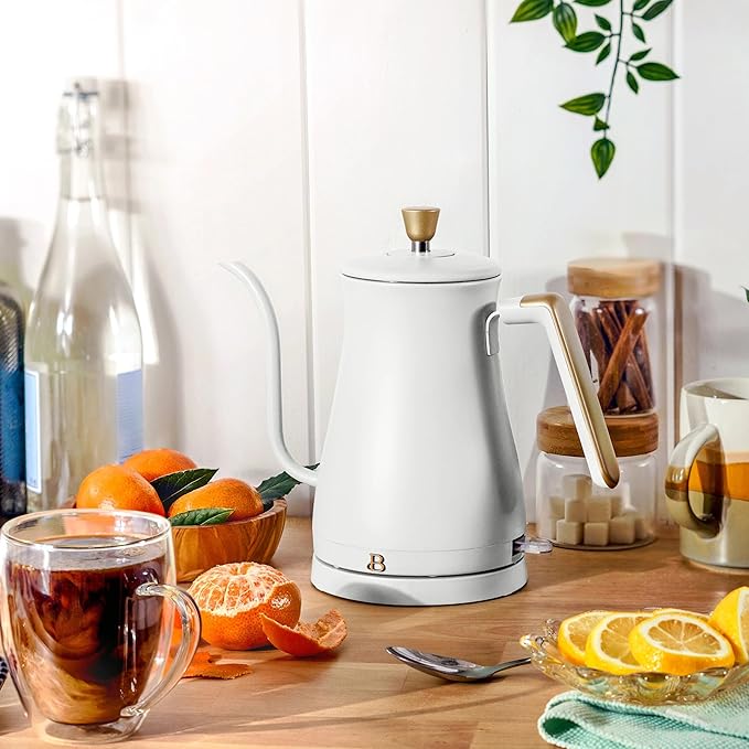 1-Liter Electric Gooseneck Kettle, 1200W Fast Heating Pour Over Coffee and Tea Kettle with Precise Spout (White Icing)