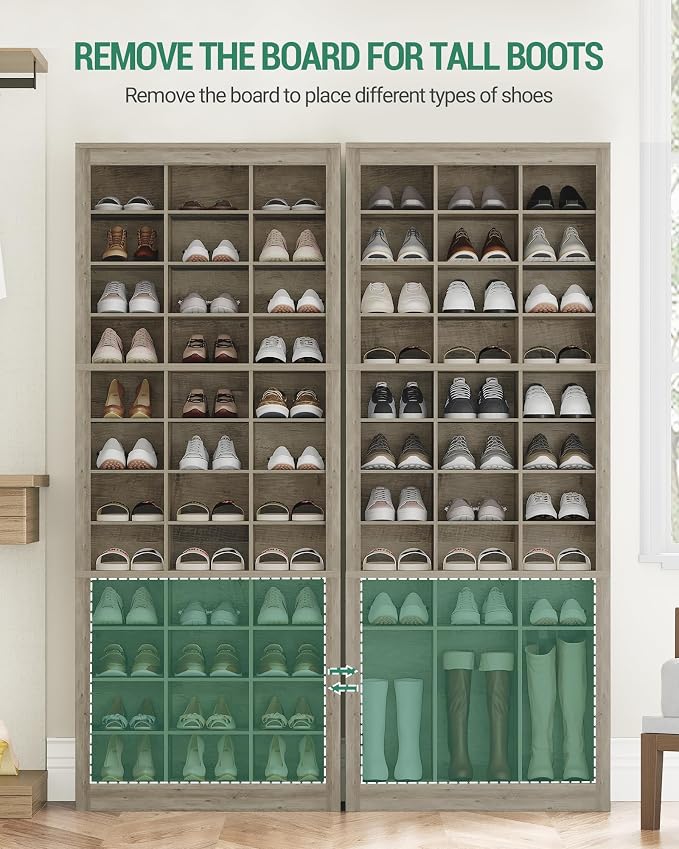 Hzuaneri Shoe Storage Cabinet, 36 Pairs Free Standing Closet Organizer, 8.8 inch Widened Cell Wood Shoe Organizer, 12 Tiers Vertical Space Saving Shoe Rack for Entryway, Cloakroom, Greige SR20705B