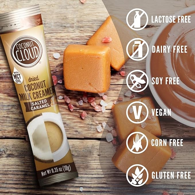 Coconut Cloud: Dairy-Free Coffee Creamer | Minimally Processed, Shelf Stable. Made from Coconut Powdered Milk. | Vegan, Gluten Free, Non-GMO. (Home, Office, Travel), Creamers (Salted Caramel - 20 Sticks)