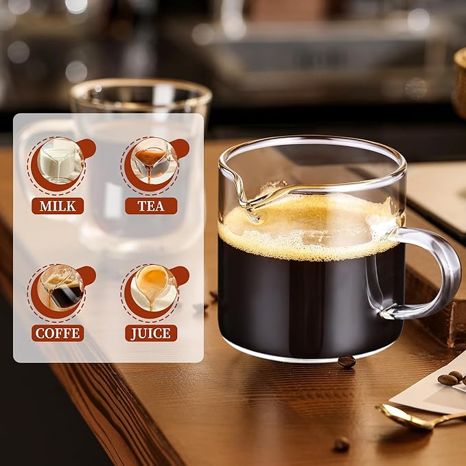 Espresso Cups, Glass Coffee Espresso Cups with Pour Spout, 4 oz, Clear, Set of 2 (Set of 2)