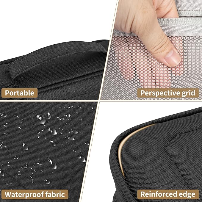 AKOZLIN Cord Organizer Case with Adjustable Divider 4pcs/set Padded Cable Organizer Bag Double Layer Electronics Travel Case DJ Cable File Bag Black